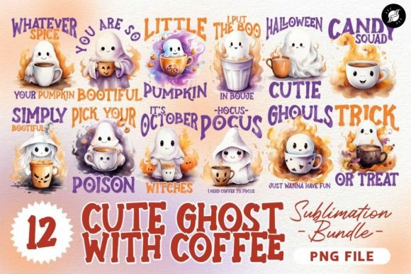 Download Cute Ghost with Coffee Halloween Designs - Halloween Collection